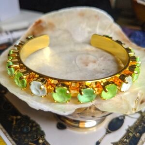 Green Pastels in Premium Austria. Crystals in 14K Gold Plated Cuff Bracelet